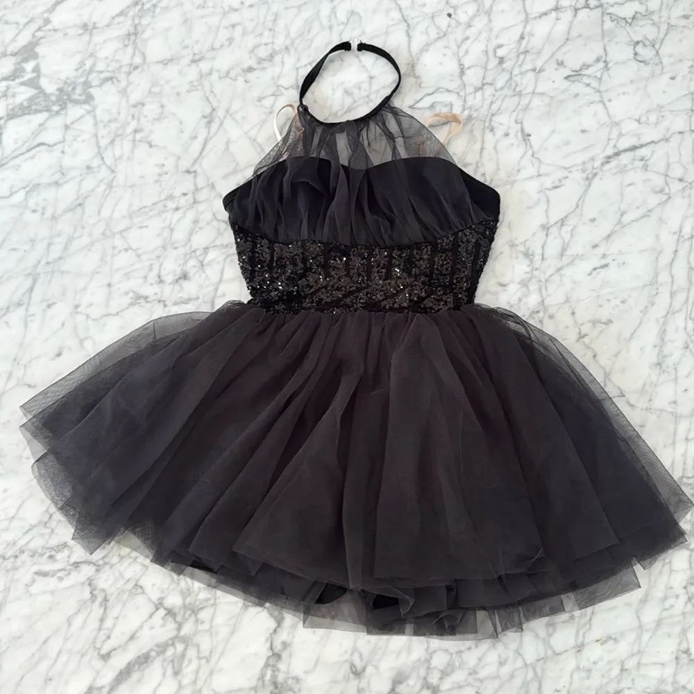 Black Sequin Tulle Dance Costume Women’s Sz S